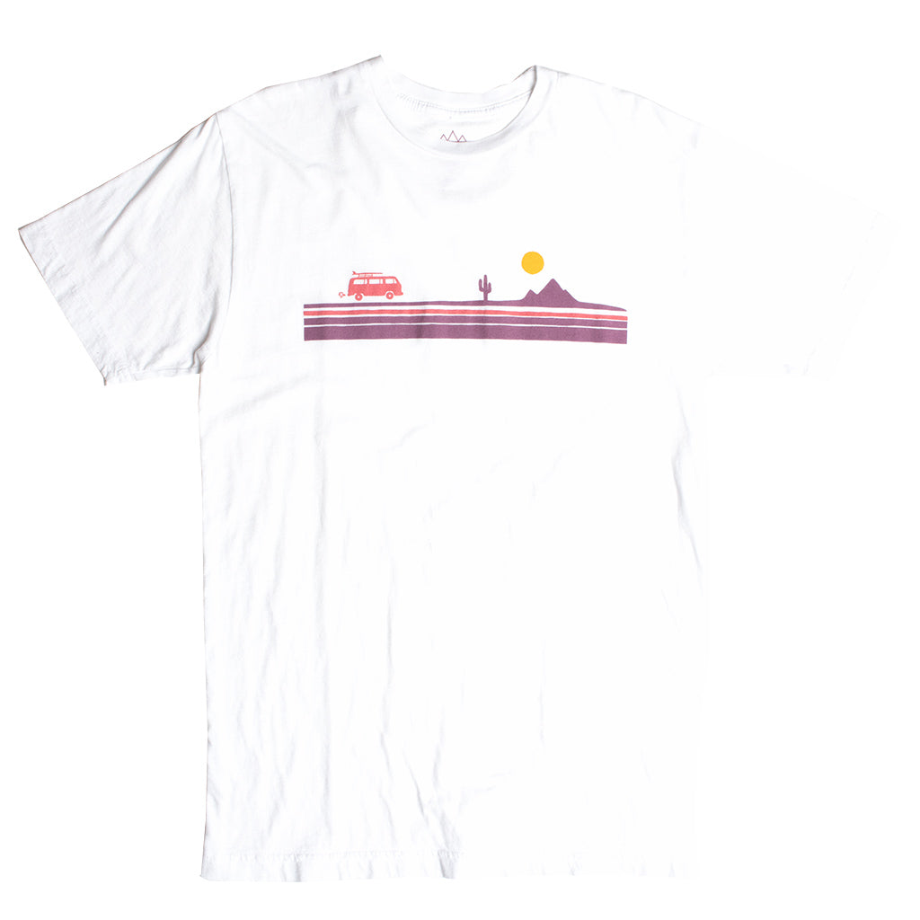 Desert Road Trip Chest Stripe graphic Tees in various colors