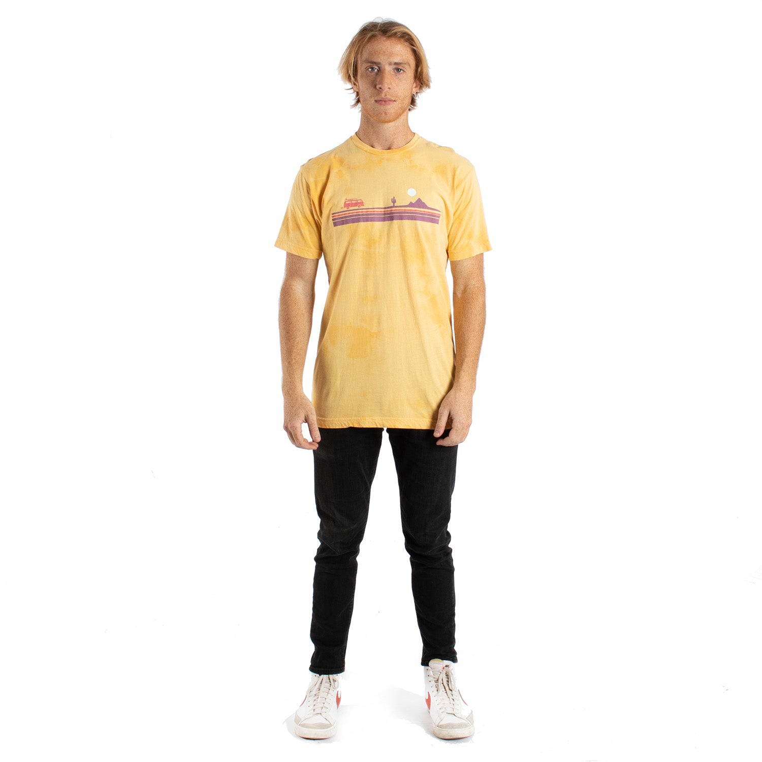 Desert Stripe Road Trip yellow cloud dye graphic tee by Altru Apparel
