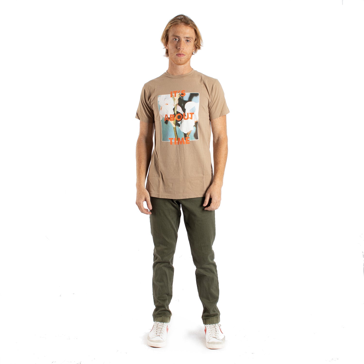 It's About Time Flowers khaki graphic tee by Altru Apparel