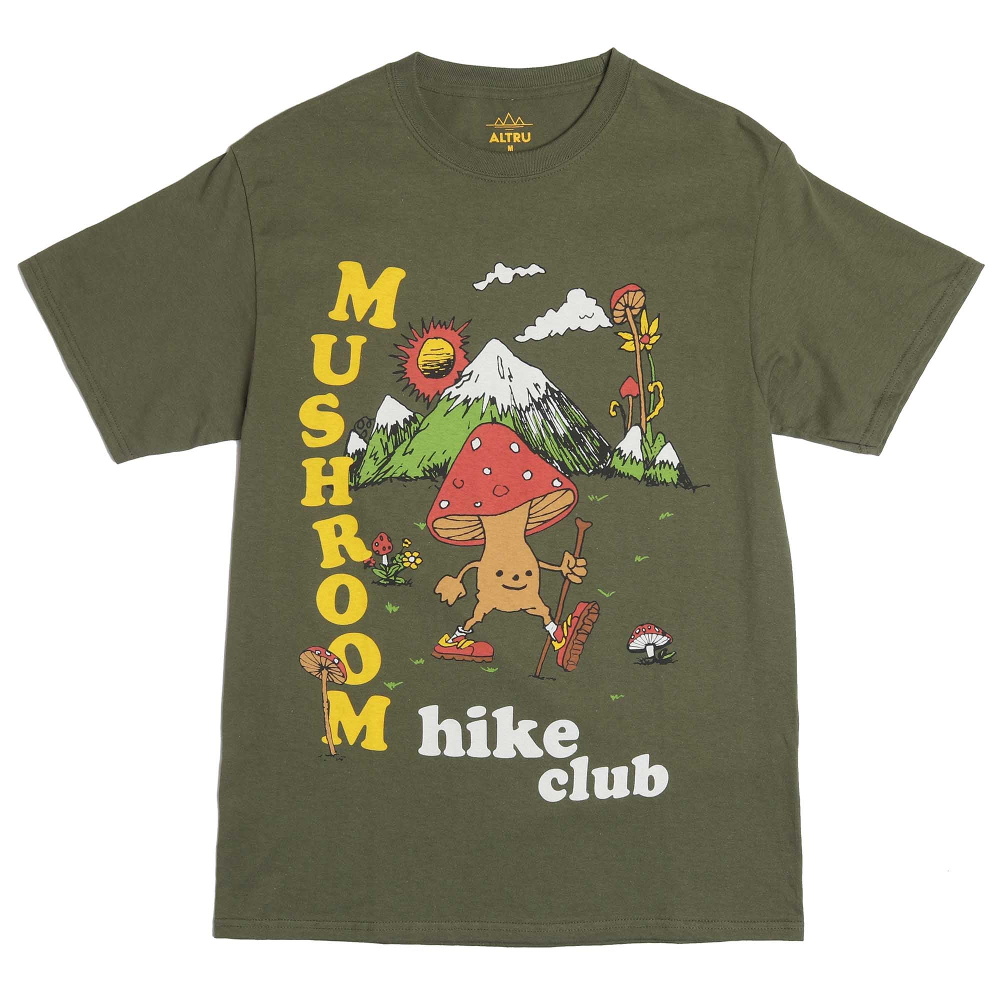 Altru Apparel Men's cotton tee green with mushroom graphics on front