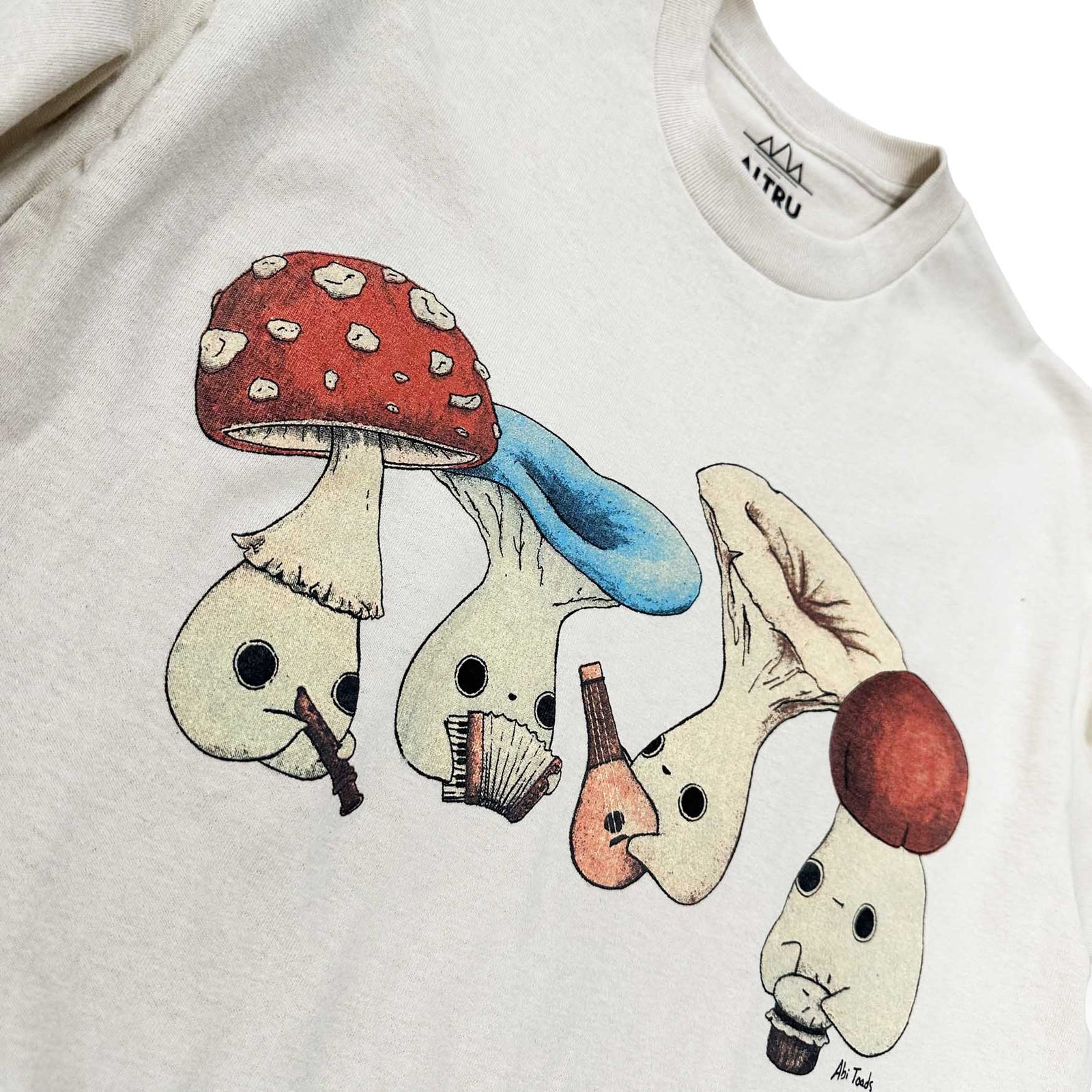 Altru Fungi Tan color tee front close up graphic image