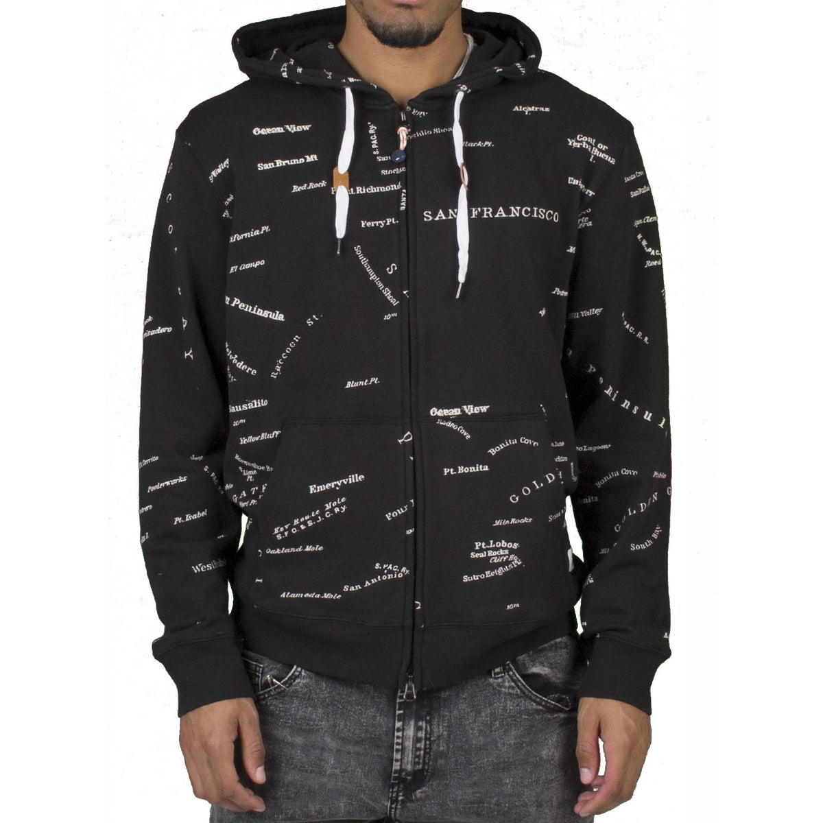 San Francisco City Map Zip Hoodie. (Loop Terry)