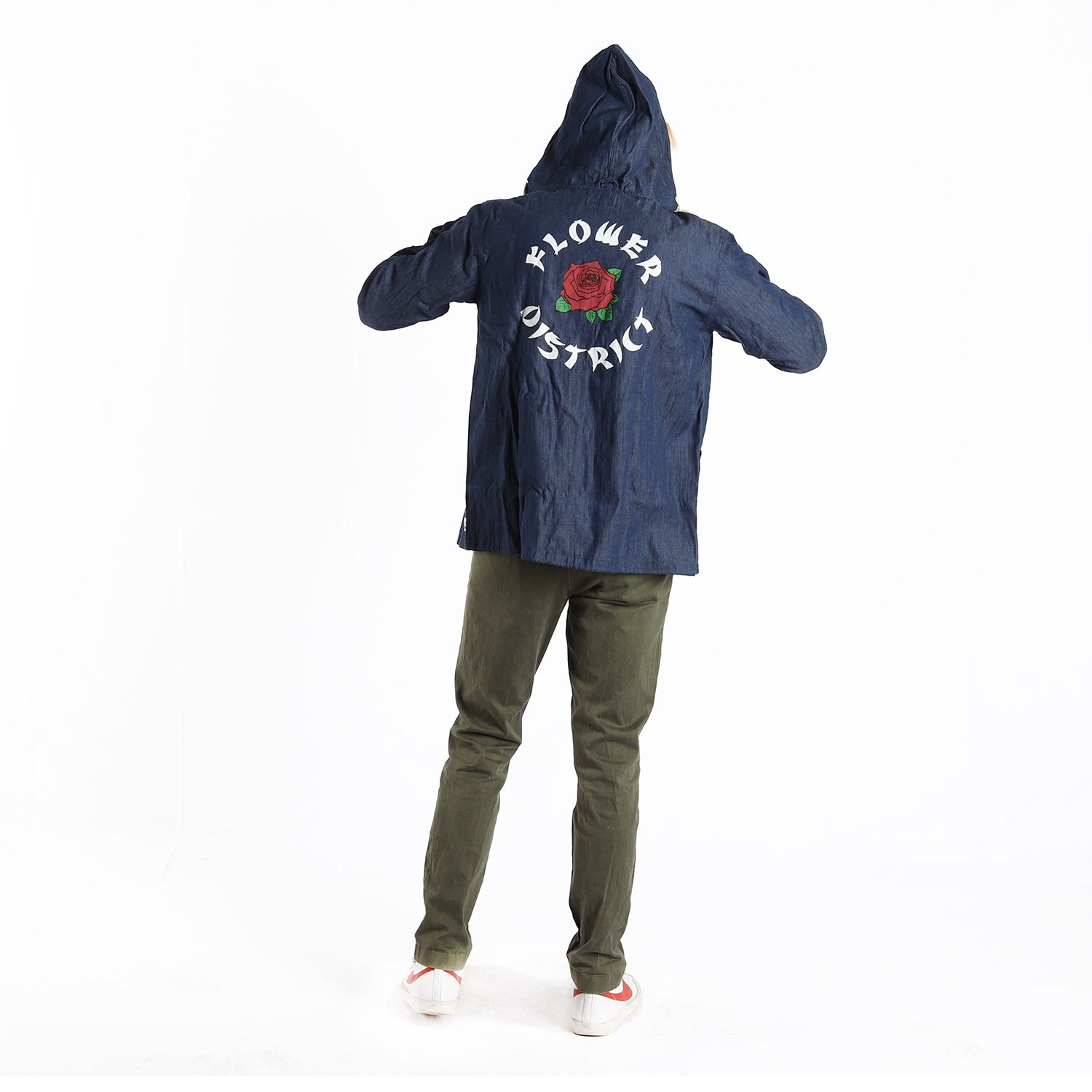 Flower District Light Denim Zip-Up Embroidered Front and Printed Back