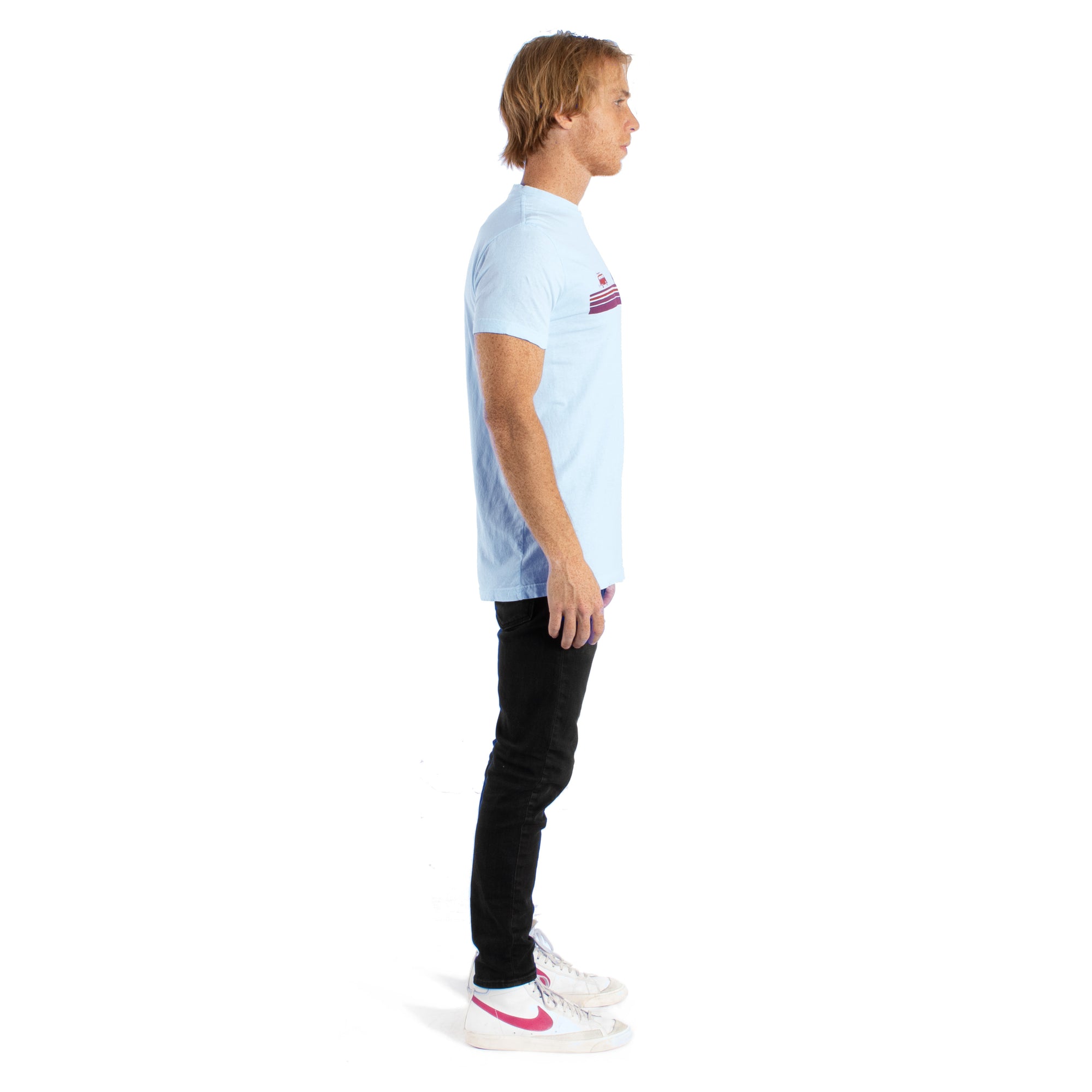 Desert Road Trip Chest Stripe graphic Tees in various colors