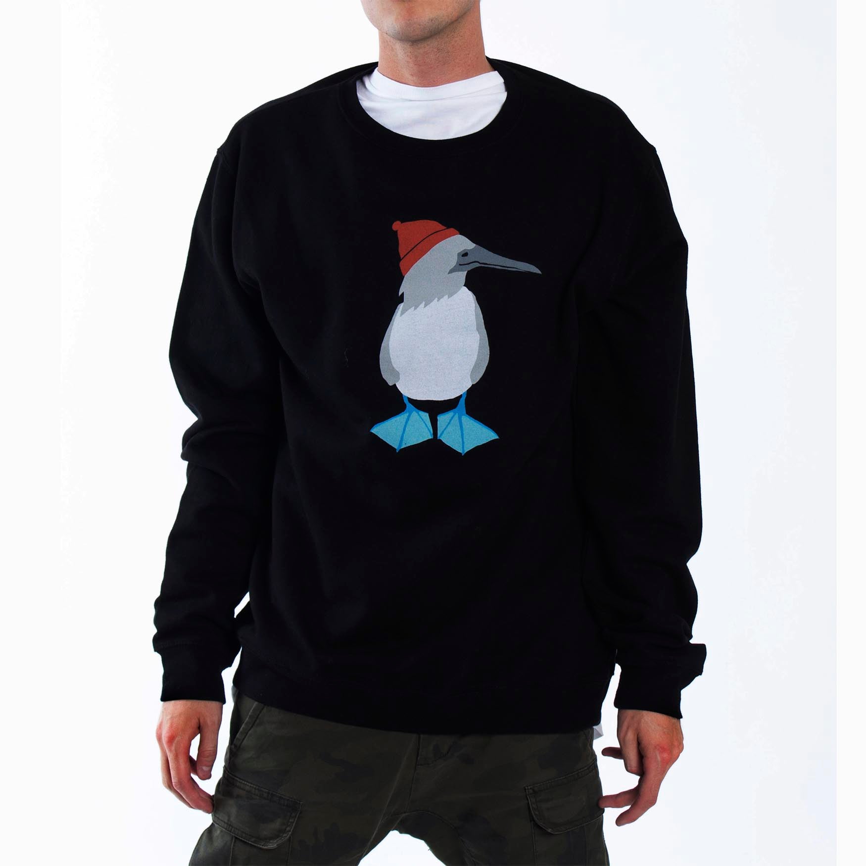 Blue Footed Booby Crew Neck Black Sweatshirt by Altru Apparel