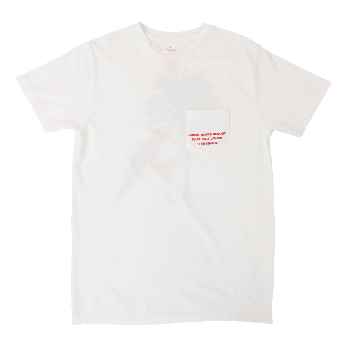 Green Thumb Resort, white Pocket Graphic Tee by Altru Apparel