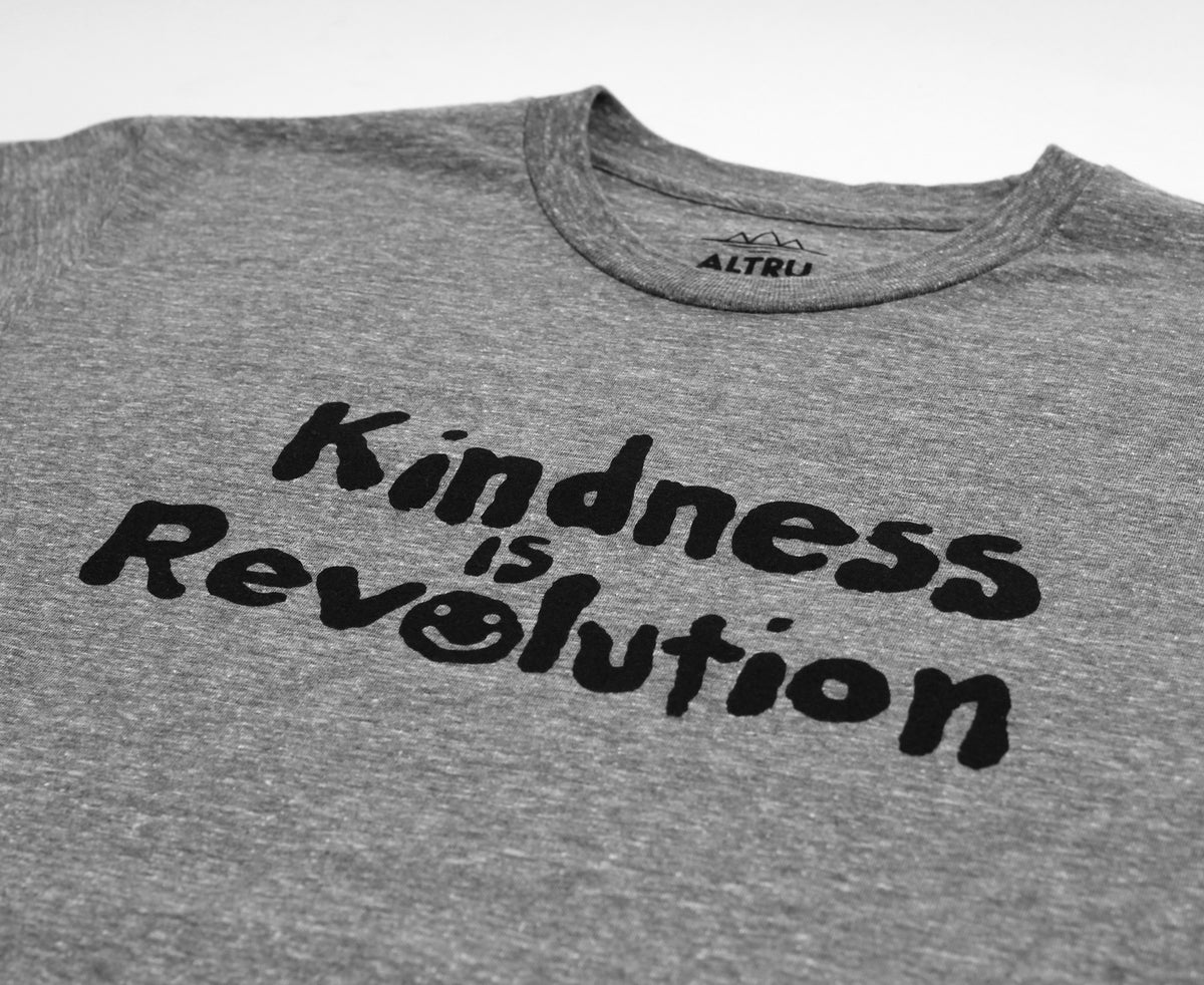 Kindness is Revolution, gray graphic tee by Altru Apparel details