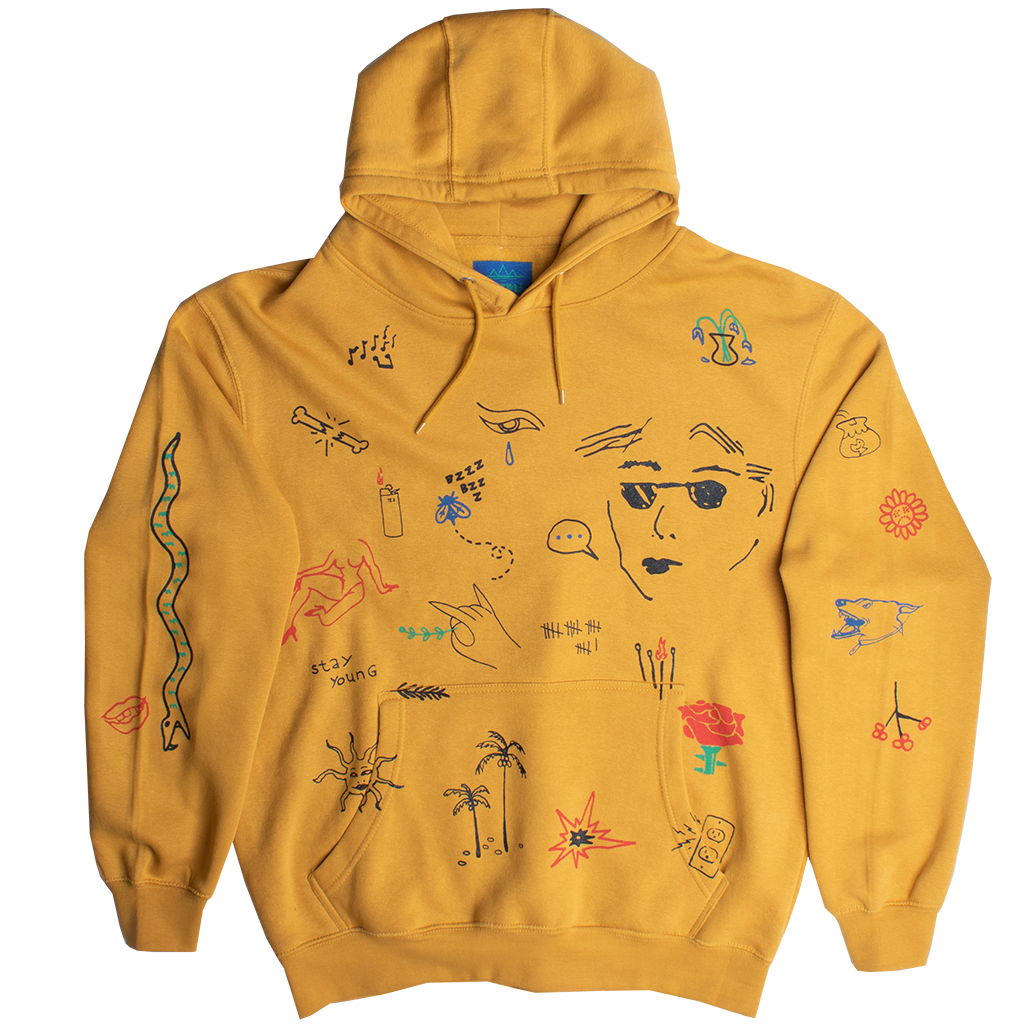 Altru Men's Stick N Poke Graphic Hoodie White/Mustard Fleece All Over Print  - Altru Apparel