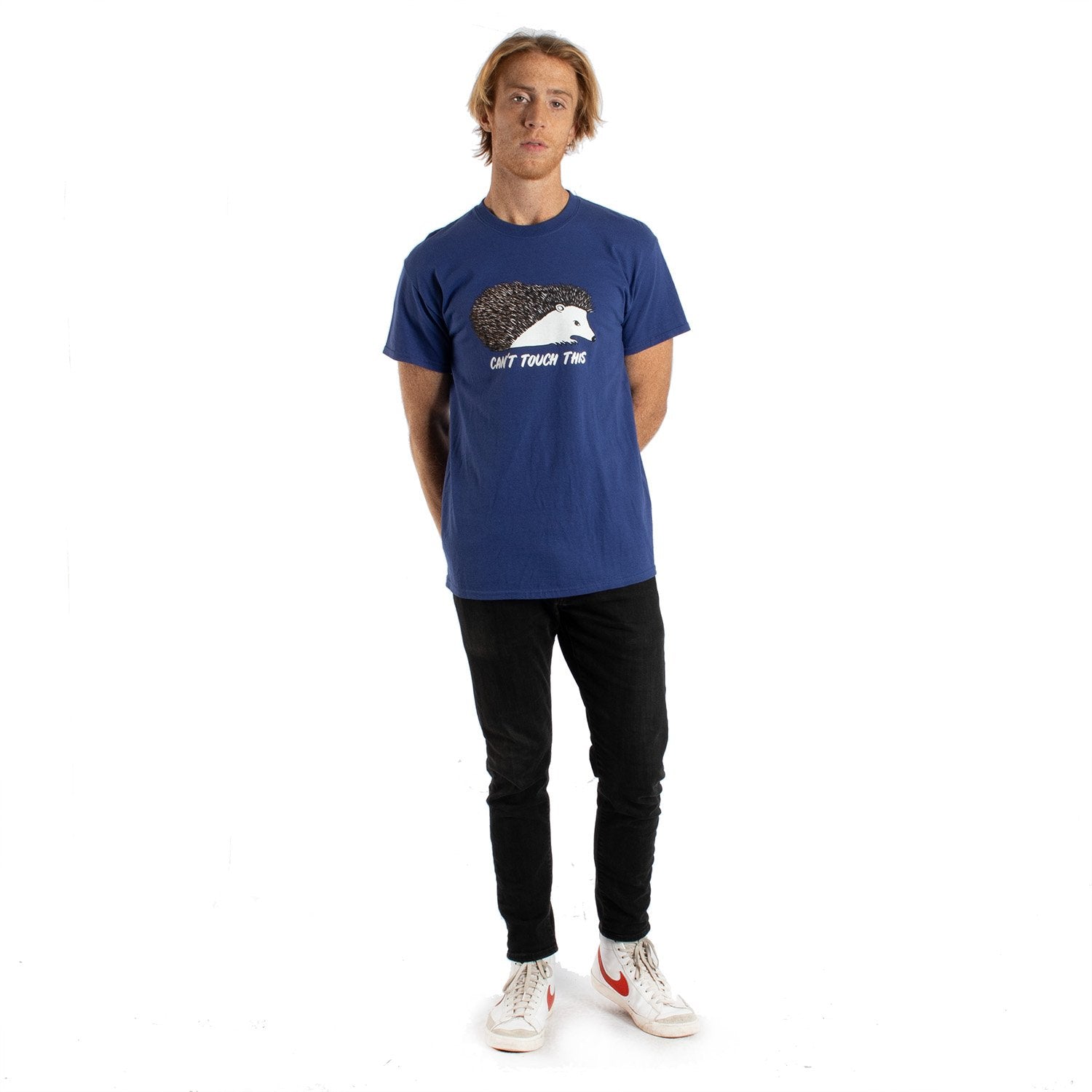 Can't Touch This Hedgehog blue graphic tee