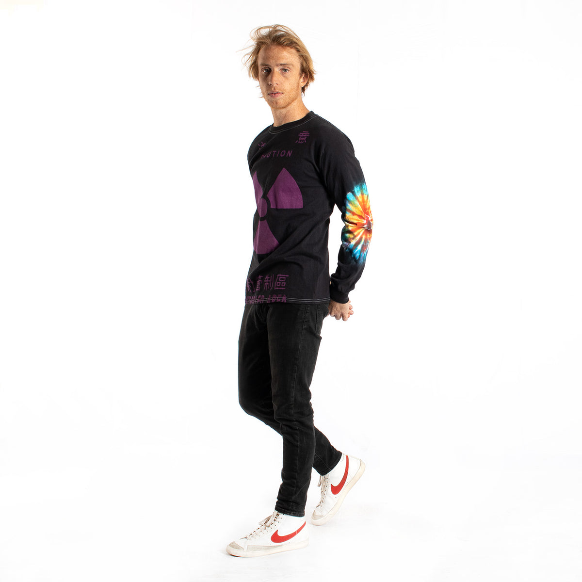 Caution tie-dye long sleeve tee