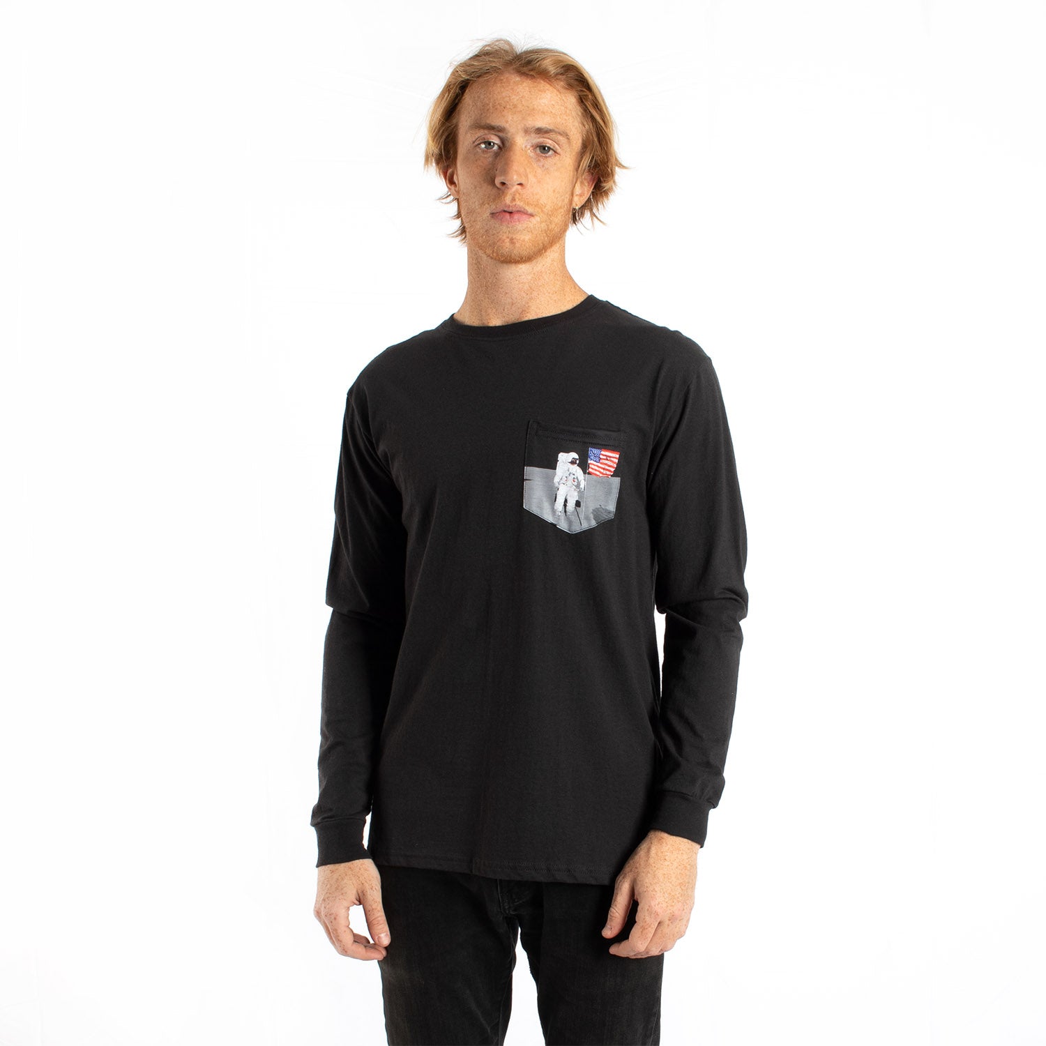 Flag on Moon Pocket long sleeve tee