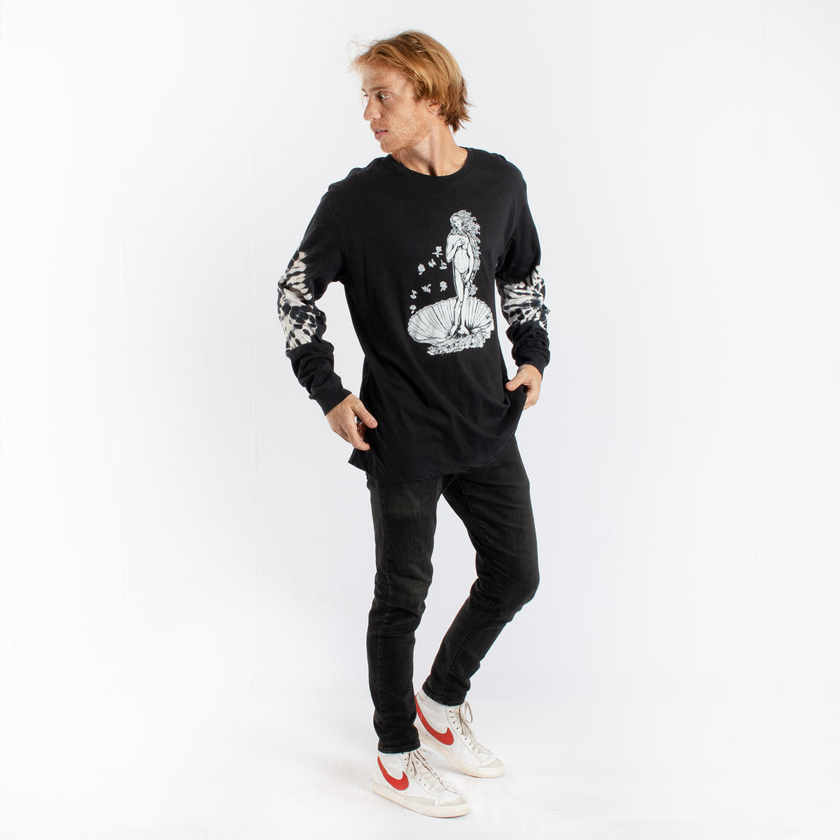 Birth of Venus tie-dye elbows long sleeve tee