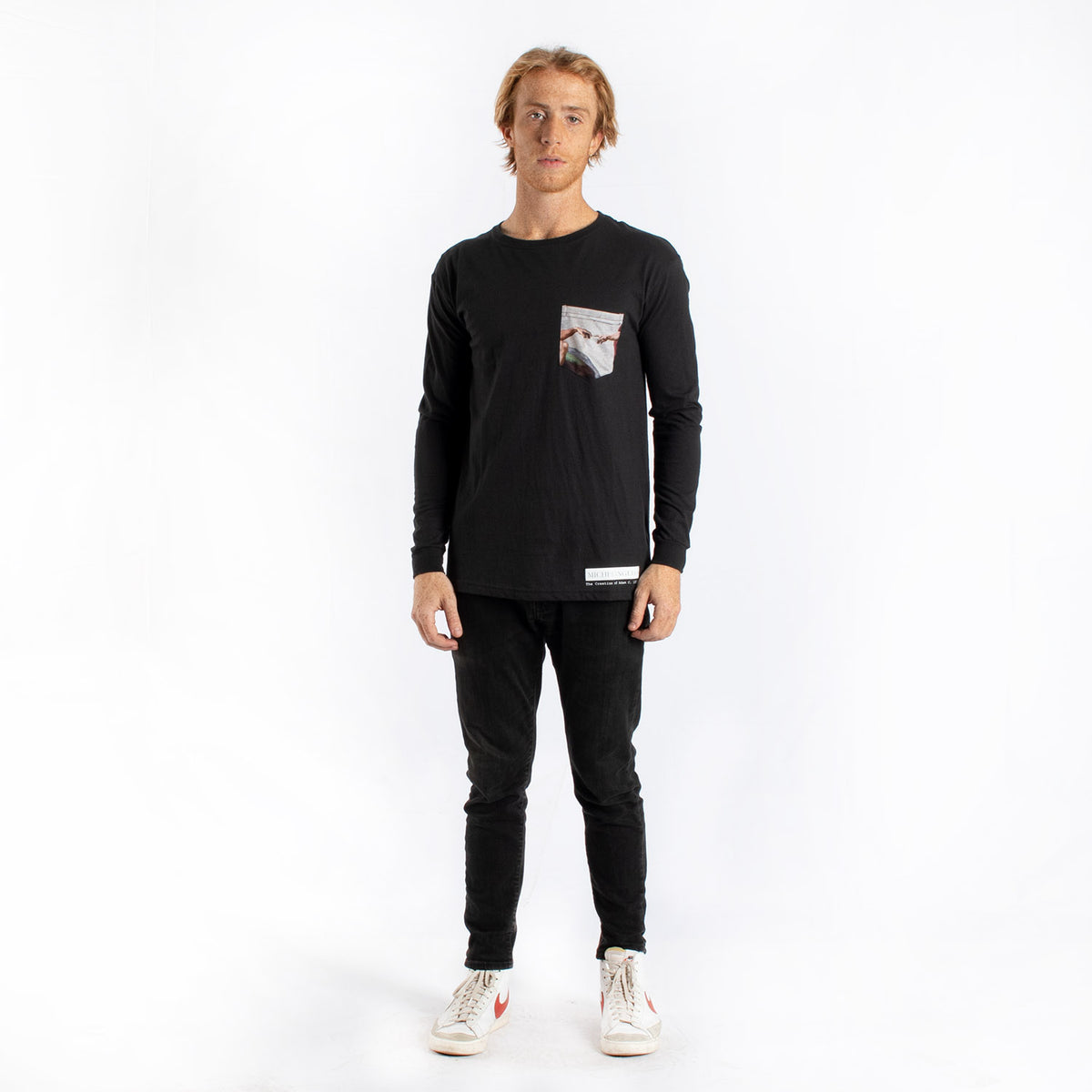 Michelangelo Creation Of Adam pocket long sleeve graphic tee