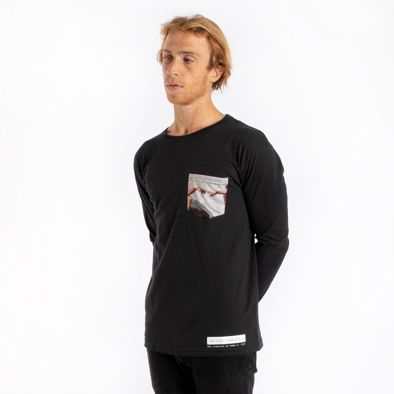 Michelangelo Creation Of Adam pocket long sleeve graphic tee