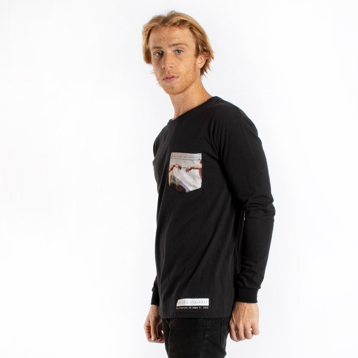 Michelangelo Creation Of Adam pocket long sleeve graphic tee