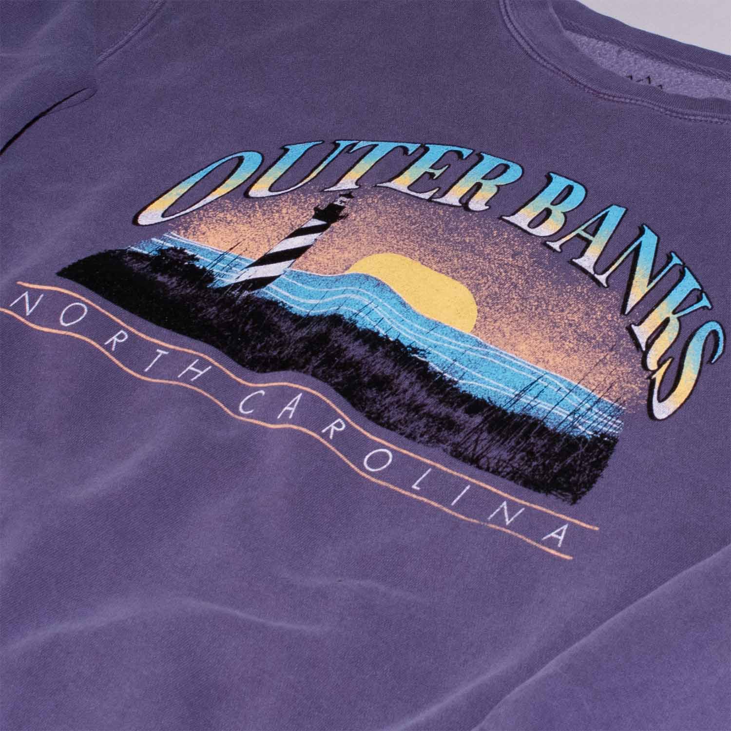 Outerbanks graphic on Pigment dye crew sweat shirt font image