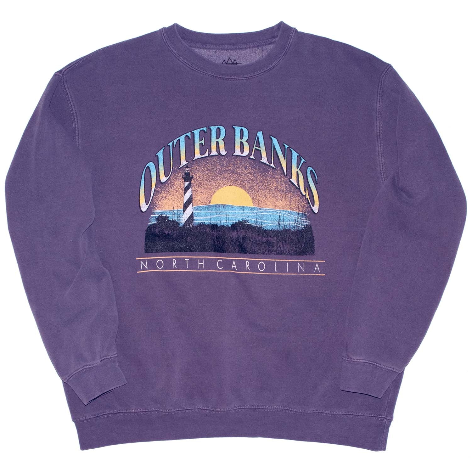 Outerbanks graphic on Pigment dye crew sweat shirt font image
