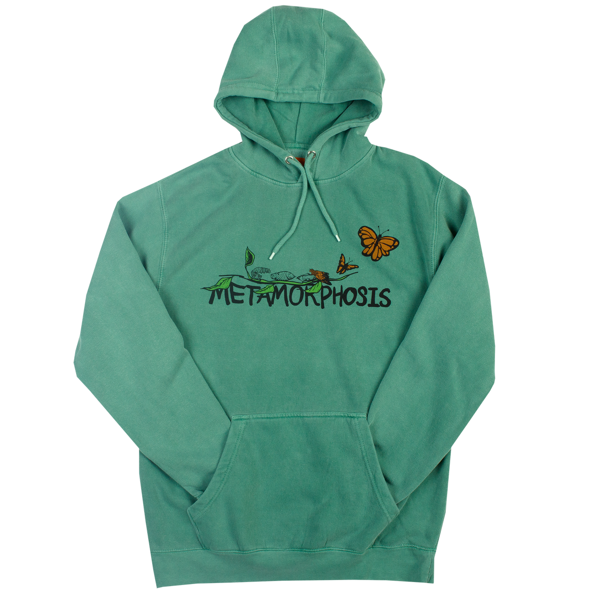 Altru Metamorphosis Butterfly Hoodie Green Fleece Relaxed Fit XL Vintage Green