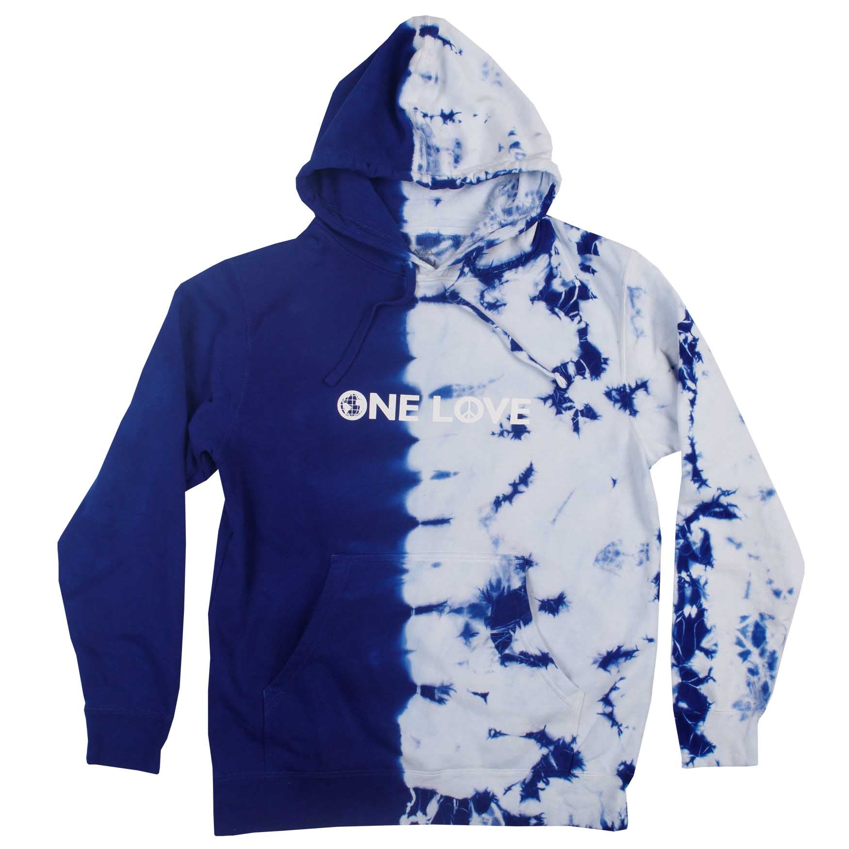 Altru One Love Hoodie Half Tie-Dye Blue Relaxed Fit Soft Fleece