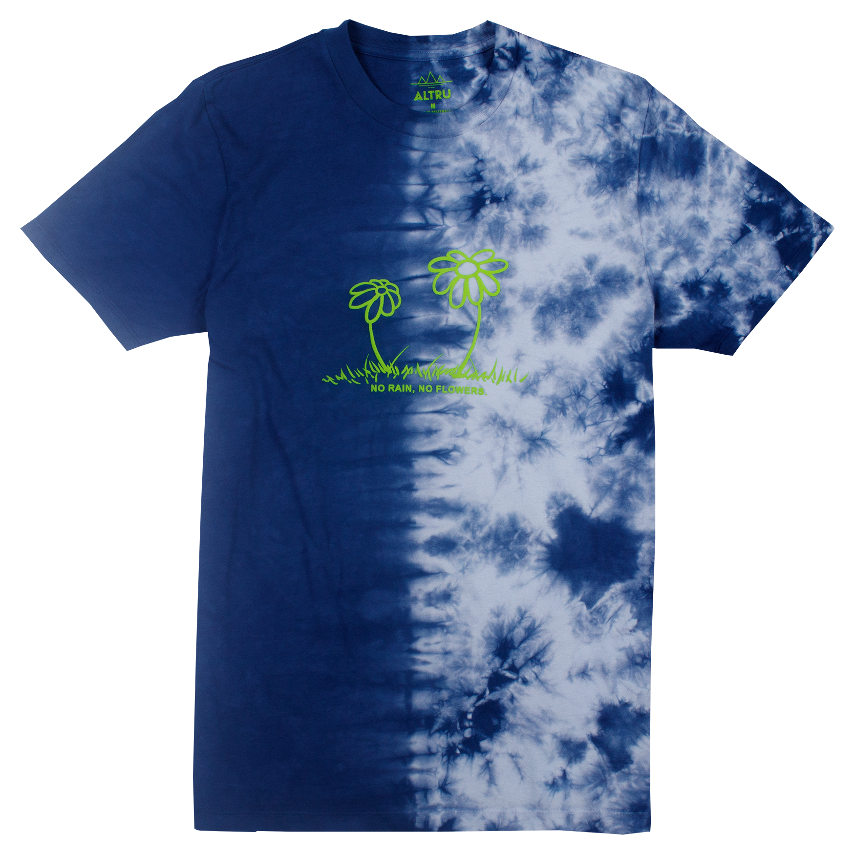 NO RAIN NO FLOWER puff ink HALF tie-dye tee