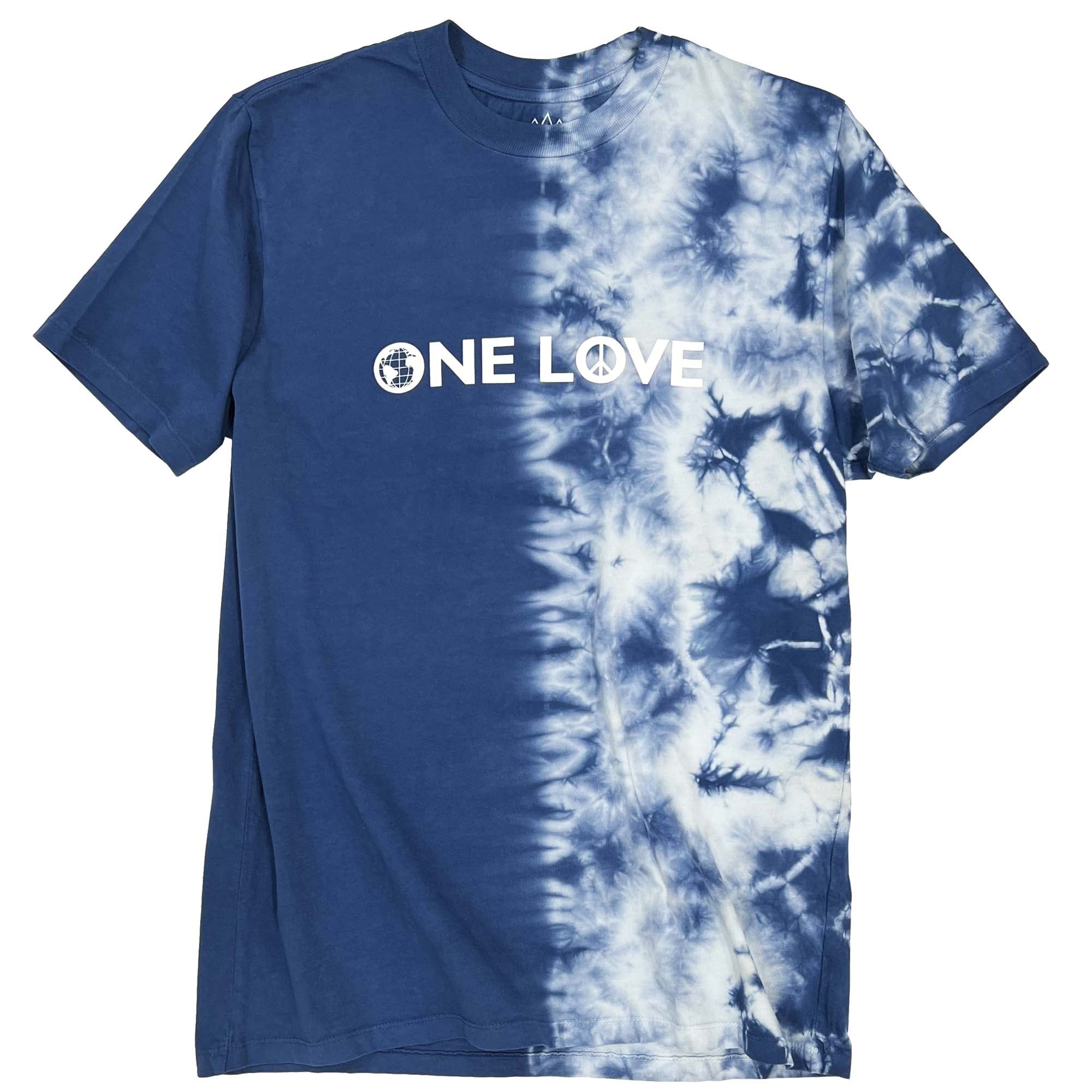 Altru One Love high-density print on half tie dye t-shirt. Front image