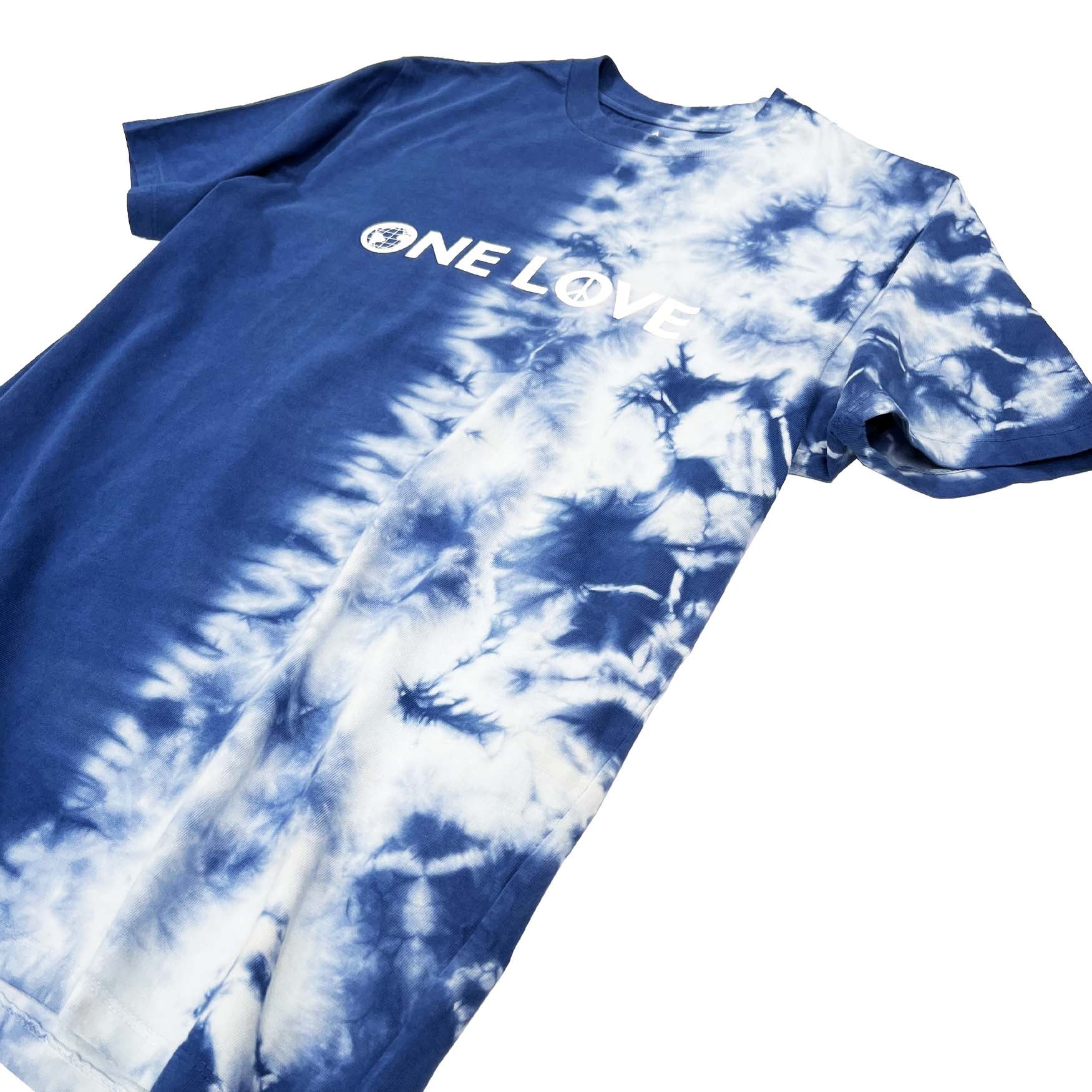 Altru One Love high-density print on half tie dye t-shirt. Front image