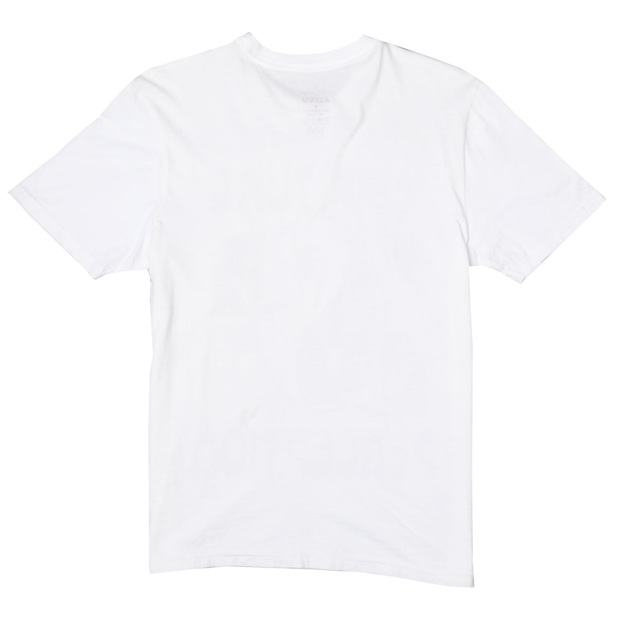 blank back of white graphic tee with a yin yang symbol and text saying spiritual perception