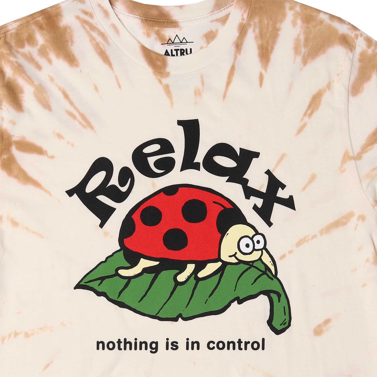 front detail shot of tie dye lady bug tee shirt by altru