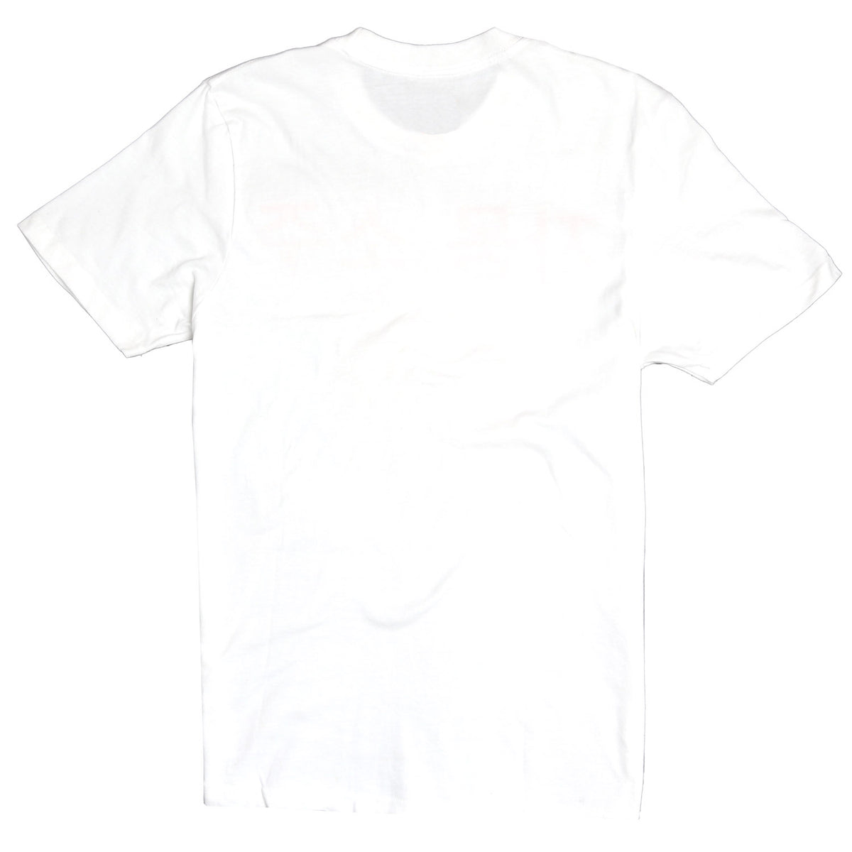 White tee with graphic on front in shades of pink-red grapefruit. Korean writing above a grapefruit graphic that translates into English "Grapefruit Soju". Below the grapefruit graphic are the product label information listing calories and the other typical label information. Grapefruit Soju is a Korean distilled drink that is delicious and refreshing. Back blank full image of tee. By Altru Apparel.