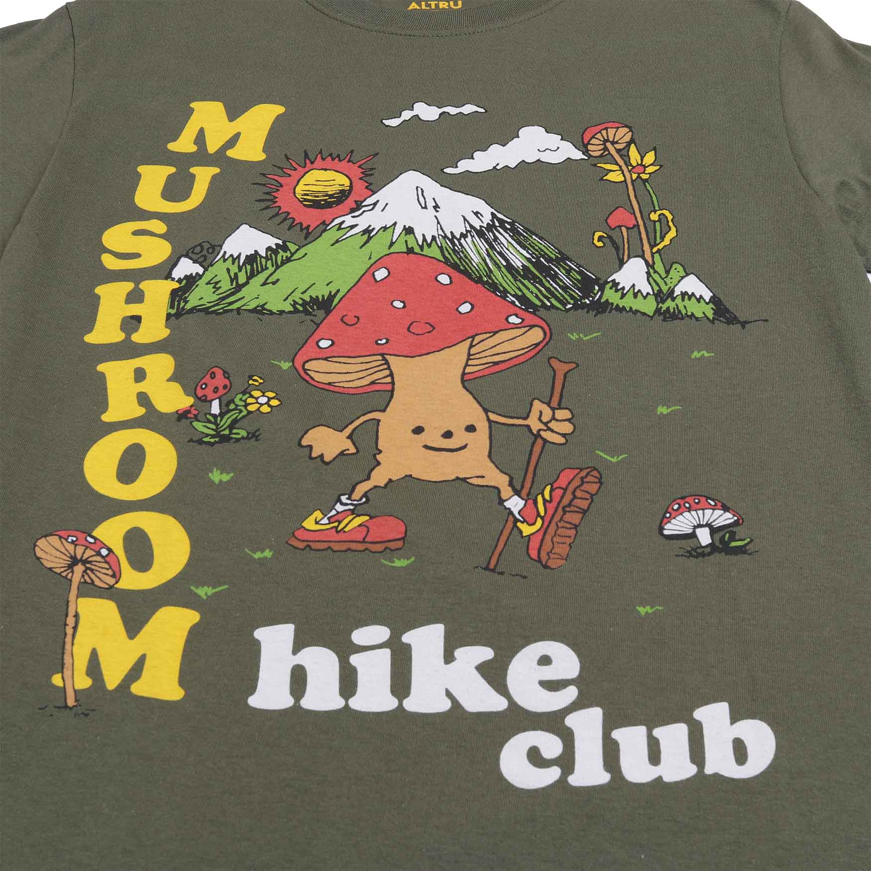 Altru Apparel Men's cotton tee green with mushroom graphics on front