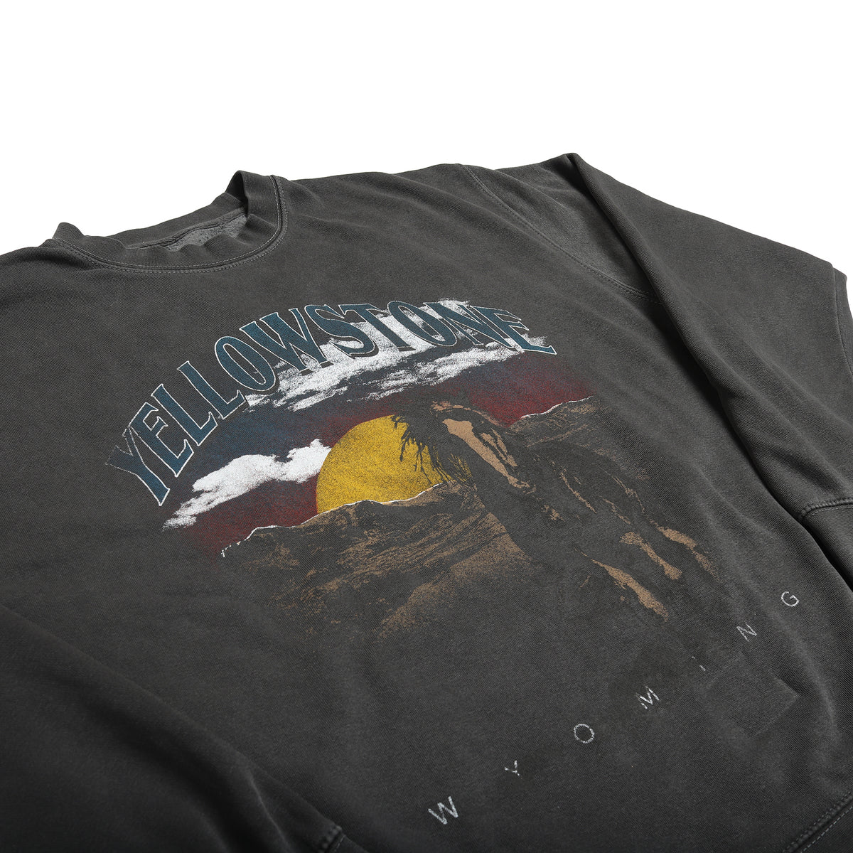 Detail side of Altru Men's YELLOWSTON Graphic Crewneck Sweatshirt Charcoal Fleece