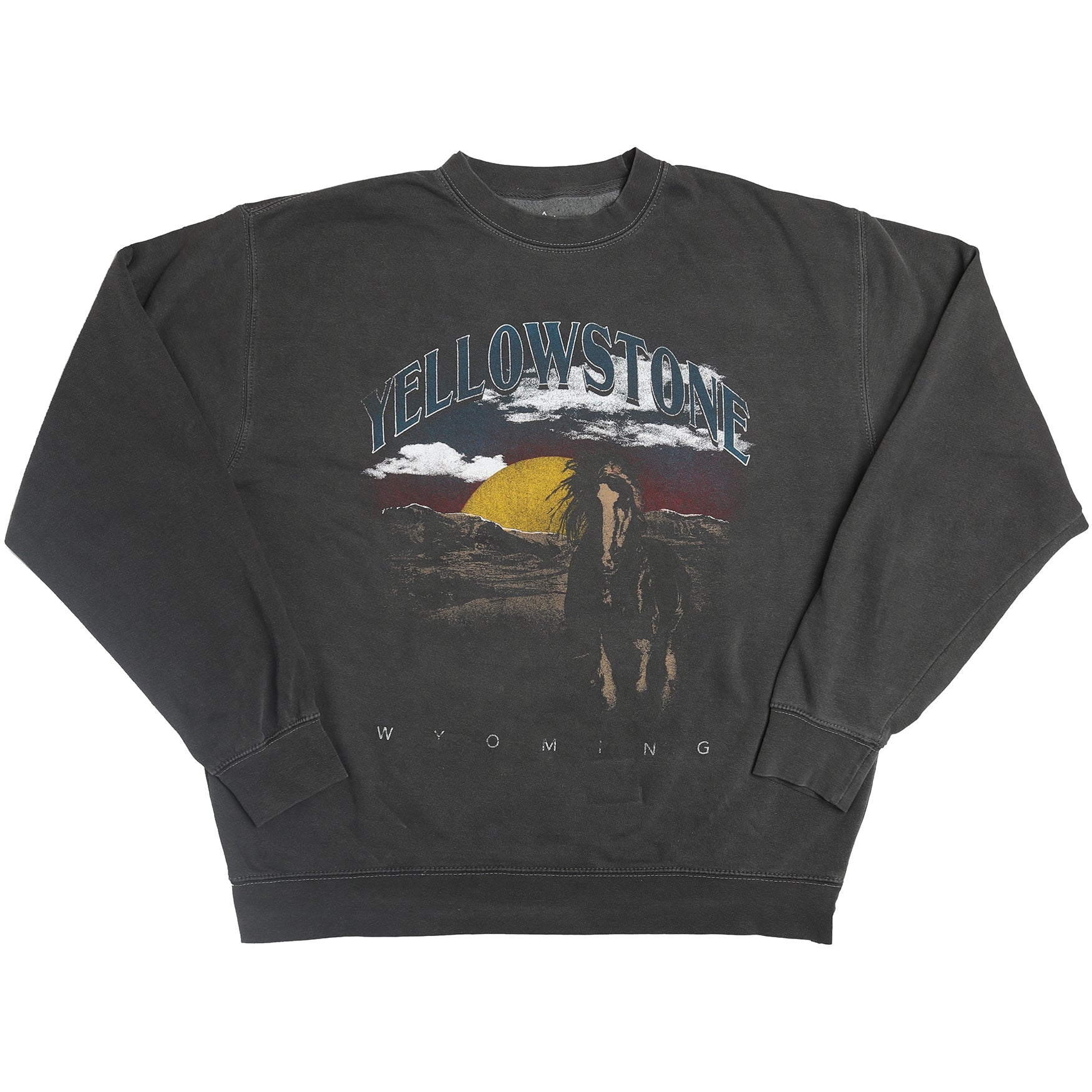 Front of Altru Men's YELLOWSTON Graphic Crewneck Sweatshirt Charcoal Fleece