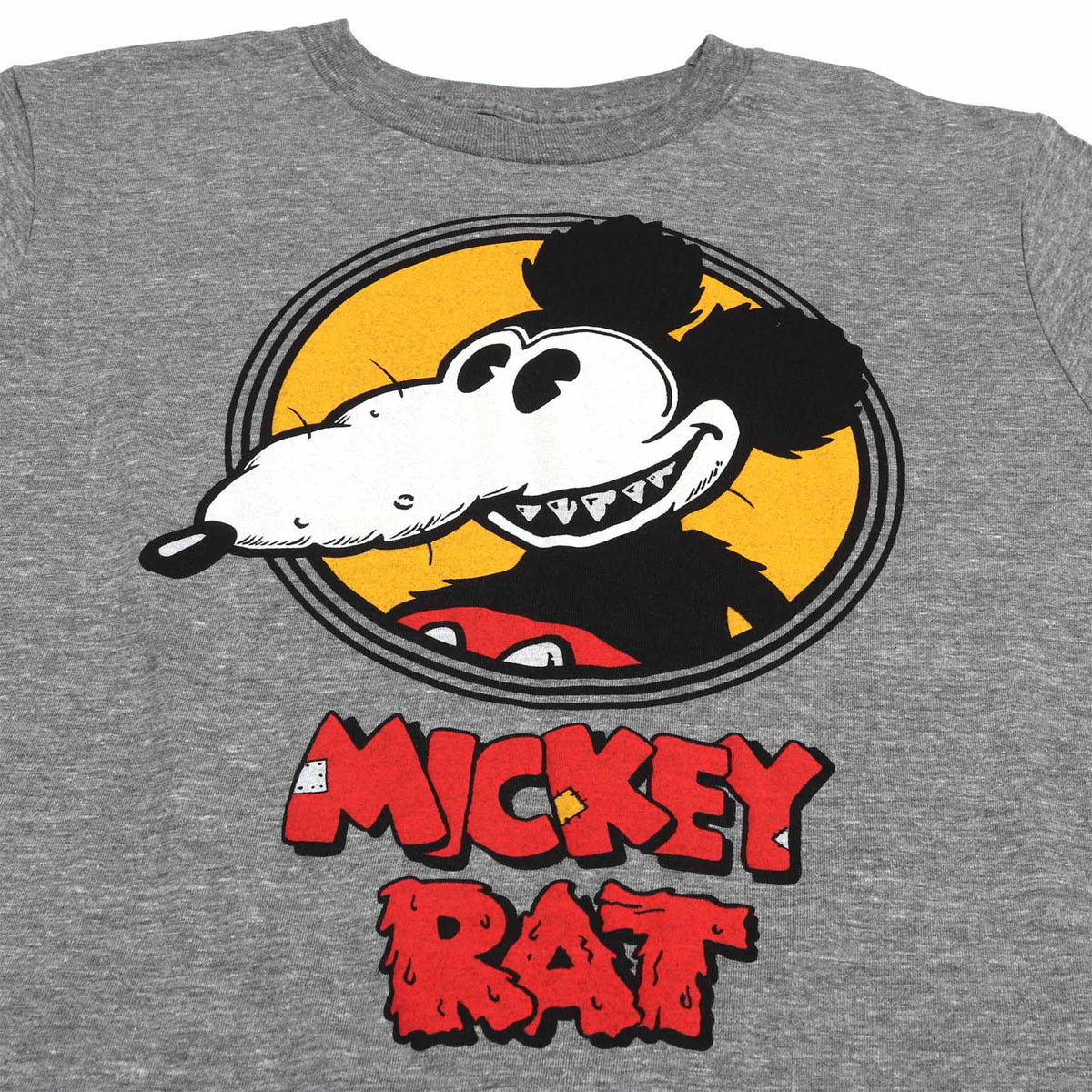 Altru Apparel Mickey Rat classic spotlight pose on grey graphic tee by Robert Armstong. T-shirts closeup graphic photo