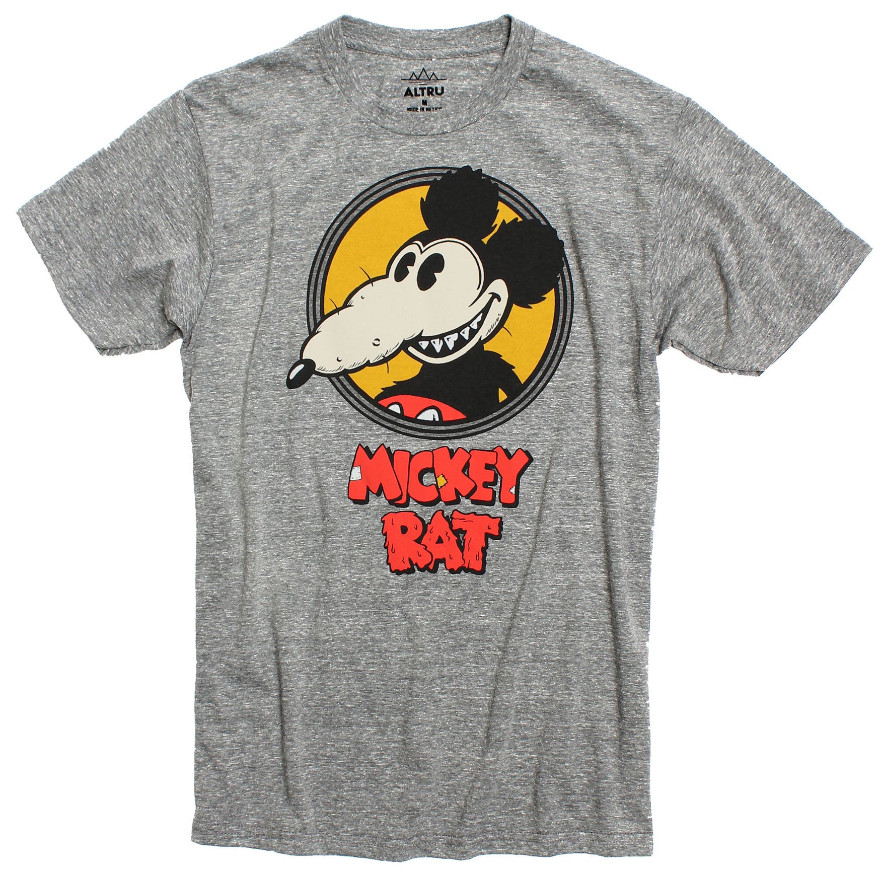 Altru Apparel Mickey Rat classic spotlight pose on grey graphic tee by Robert Armstong. T-shirts Full front photo