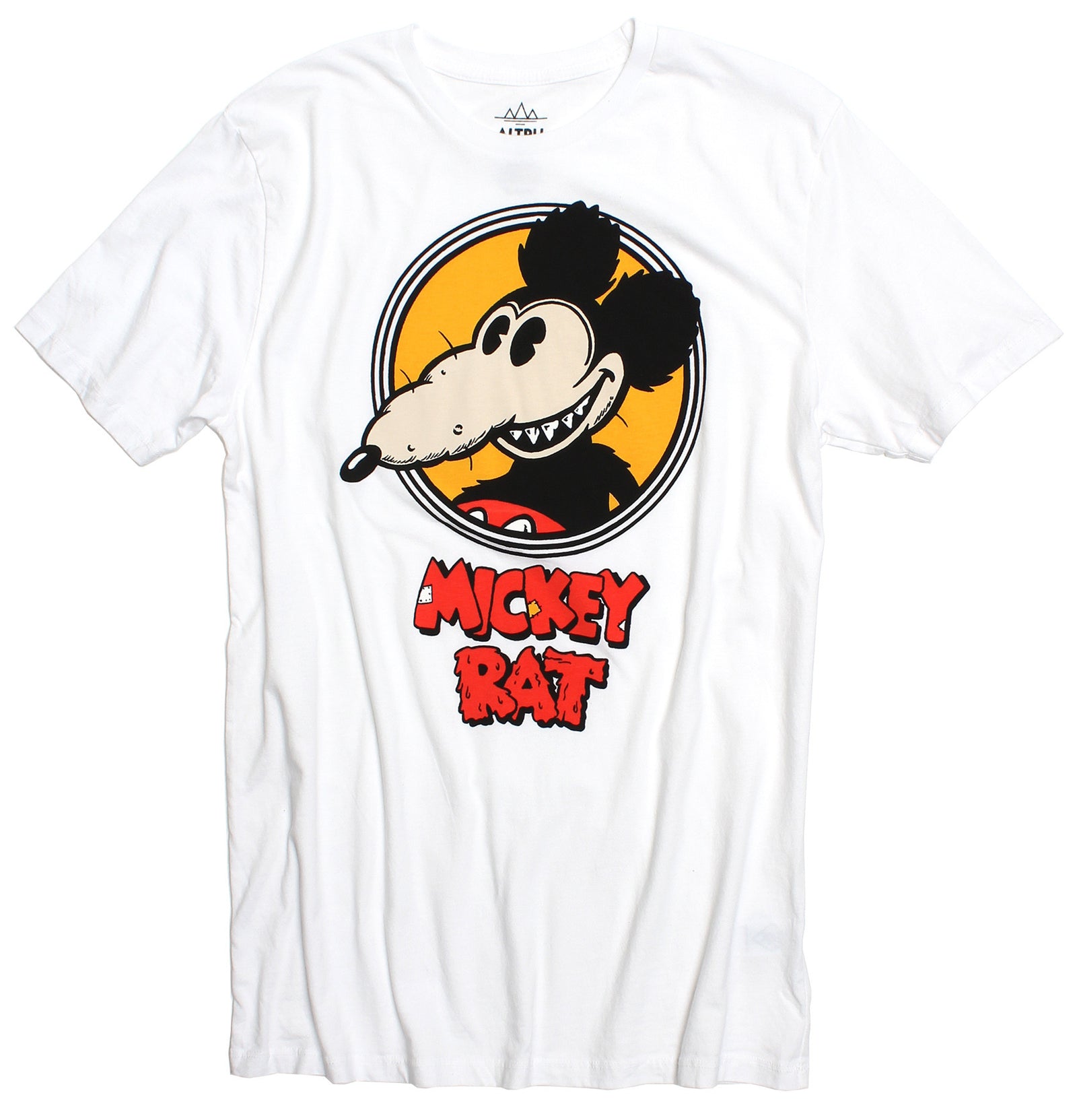 Altru Apparel Mickey Rat classic spotlight pose on white graphic tee by Robert Armstong. T-shirts Full front photo