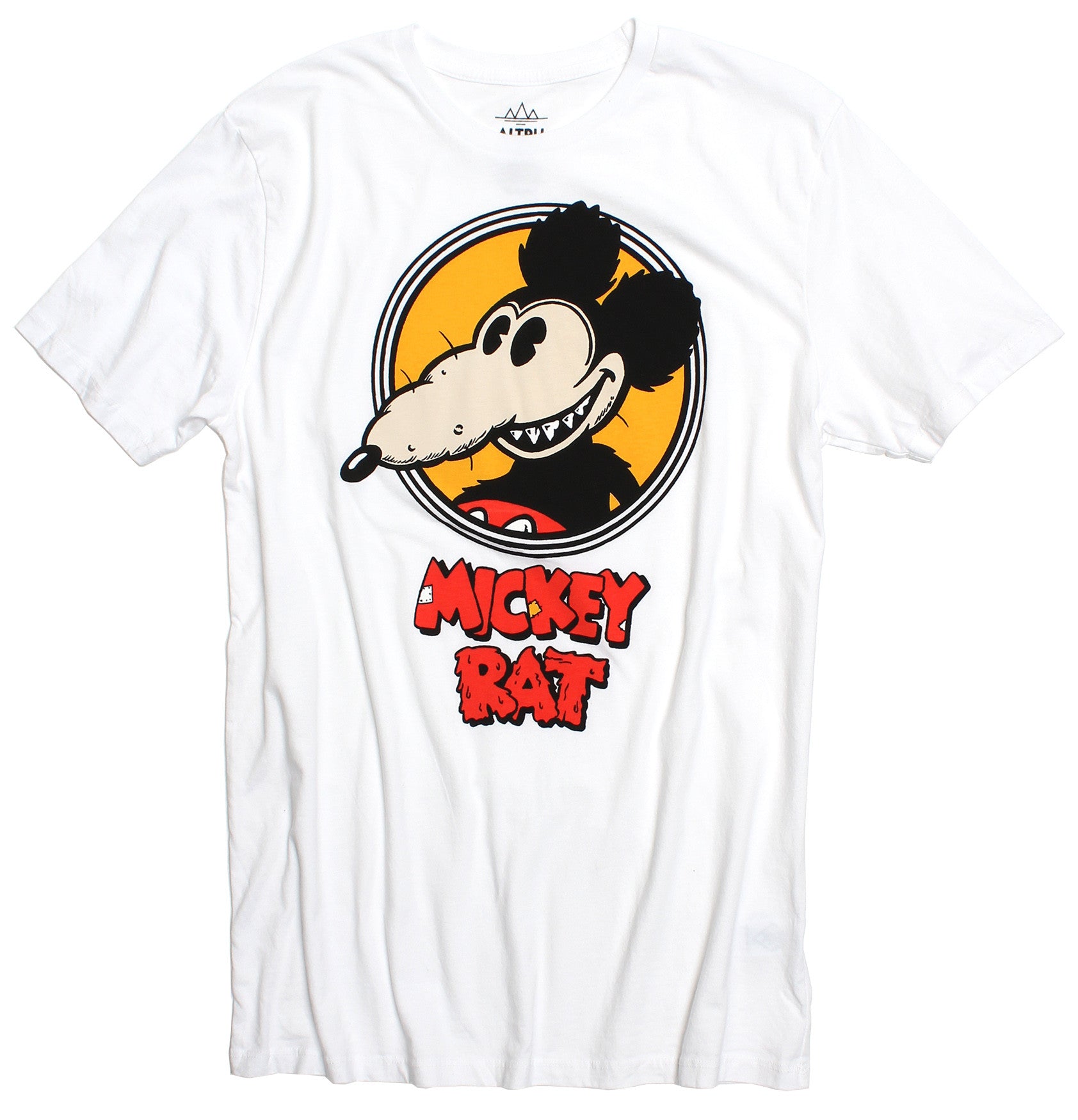 Altru Apparel Mickey Rat classic spotlight pose on white graphic tee by Robert Armstong. T-shirts Full front photo