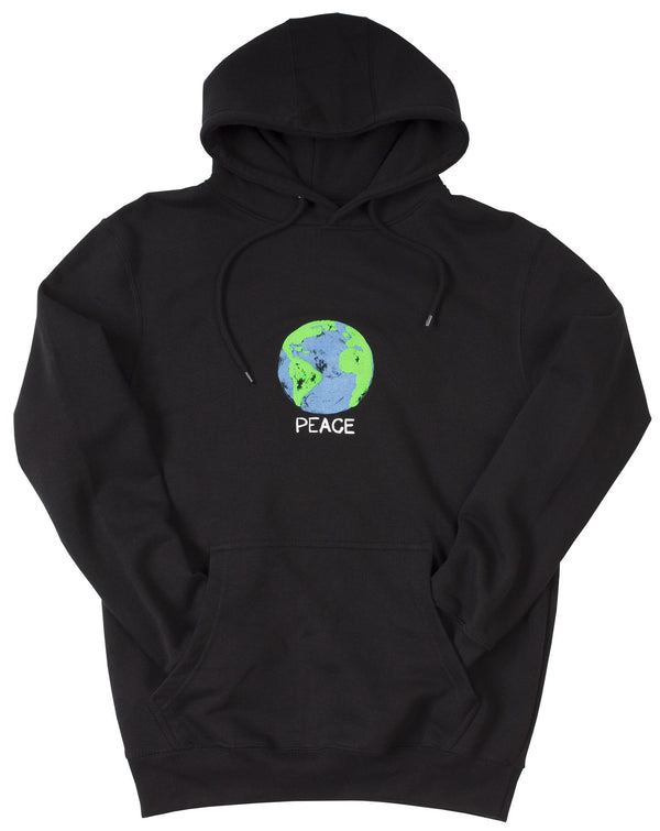 Altru Men's World Peace Earth Puff Ink Graphic Hoodie Black Fleece