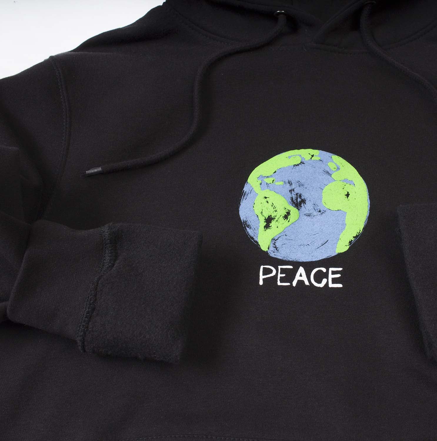 Altru Men's World Peace Earth Puff Ink Graphic Hoodie Black