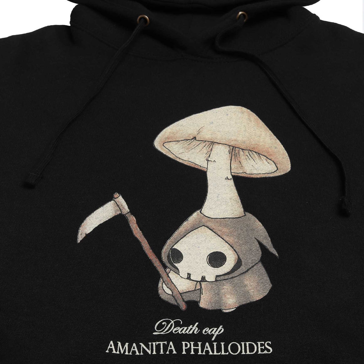 Altru Apparel Abi Toads Death Cap Mushling Hoodie front close up the art