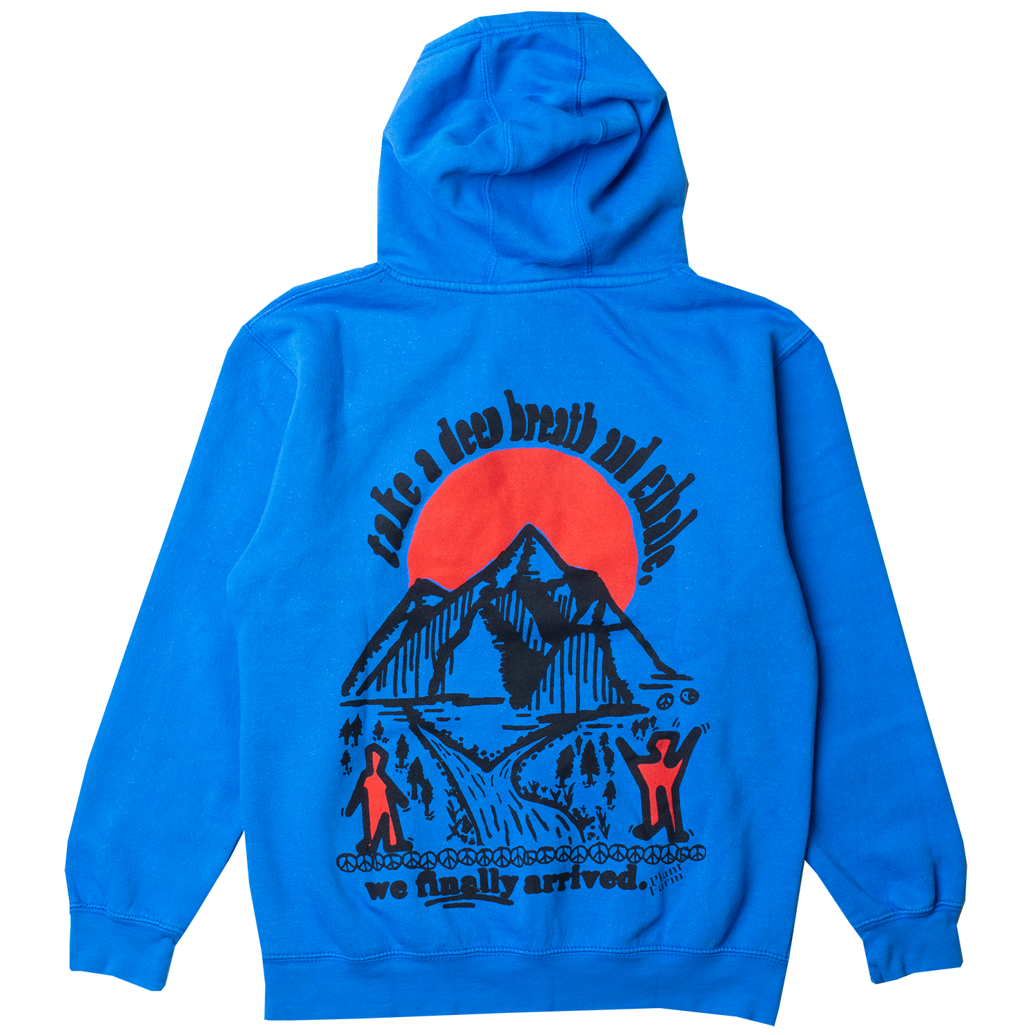 Heith Haring inspired front graphic screen printed with puffy ink on blue hoodie